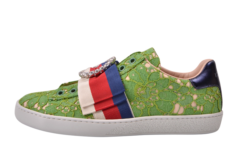 Buy (W) 古驰Ace“蕾丝与水钻绿” 498705-9MW10-3876