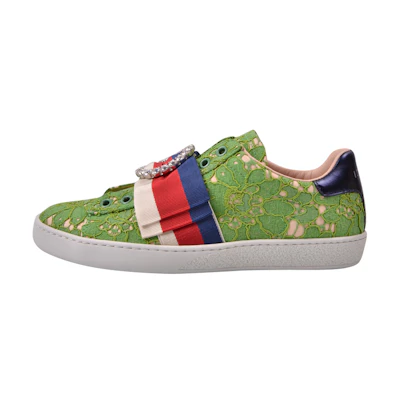 (W) Gucci Ace 'Lace and Rhinestone Green'