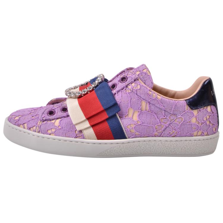 Buy GUCCI 古奇 Ace水鑽圓扣蕾絲花邊運動鞋 女款 紫色