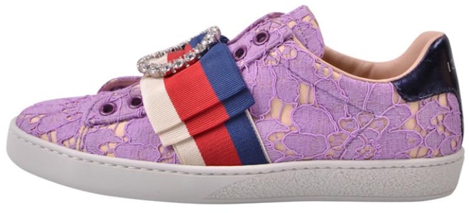 GUCCI 古奇 Ace水鑽圓扣蕾絲花邊運動鞋 女款 紫色 Buy GUCCI 古奇 Ace水鑽圓扣蕾絲花邊運動鞋 女款 紫色