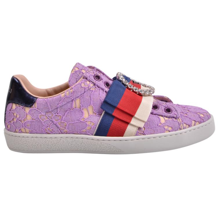 Order GUCCI 古奇 Ace水鑽圓扣蕾絲花邊運動鞋 女款 紫色