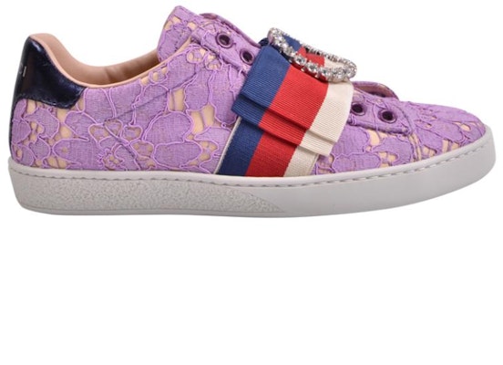 (Women) Gucci Ace 'Purple Lace Rhinestone Buckle' 498705-9MW10-5460 Order (Women) Gucci Ace 'Purple Lace Rhinestone Buckle' 498705-9MW10-5460