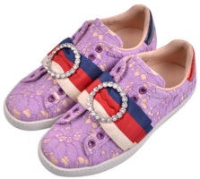 GUCCI 古奇 Ace水鑽圓扣蕾絲花邊運動鞋 女款 紫色 Shop GUCCI 古奇 Ace水鑽圓扣蕾絲花邊運動鞋 女款 紫色