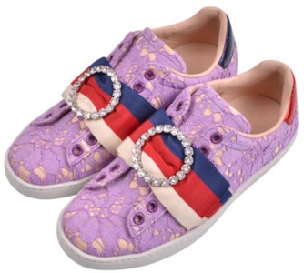 GUCCI 古奇 Ace水鑽圓扣蕾絲花邊運動鞋 女款 紫色 Shop GUCCI 古奇 Ace水鑽圓扣蕾絲花邊運動鞋 女款 紫色