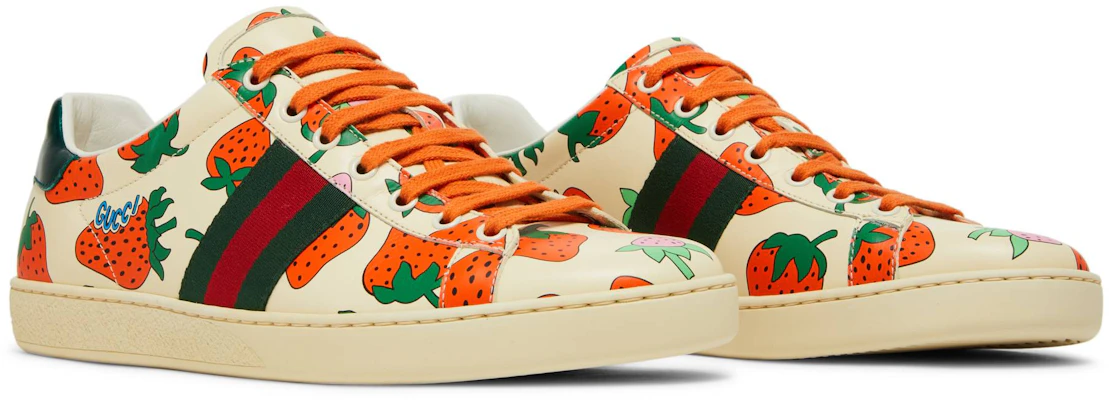 Women Gucci Ace Strawberry White 387993 08L30 9262 387993