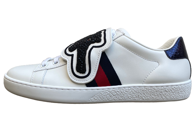 (W) Gucci Ace Crystal-embellished Watersnake-trimmed Leather 'White'