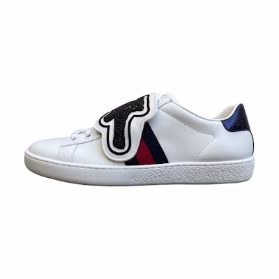 (W) Gucci Ace Crystal-embellished Watersnake-trimmed Leather 'White'