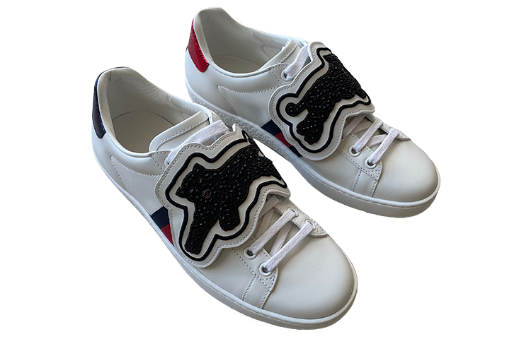 (W) Gucci Ace Crystal-embellished Watersnake-trimmed Leather 'White' 圖 3