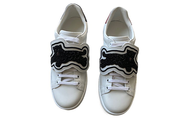 (W) Gucci Ace Crystal-embellished Watersnake-trimmed Leather 'White' 圖 4