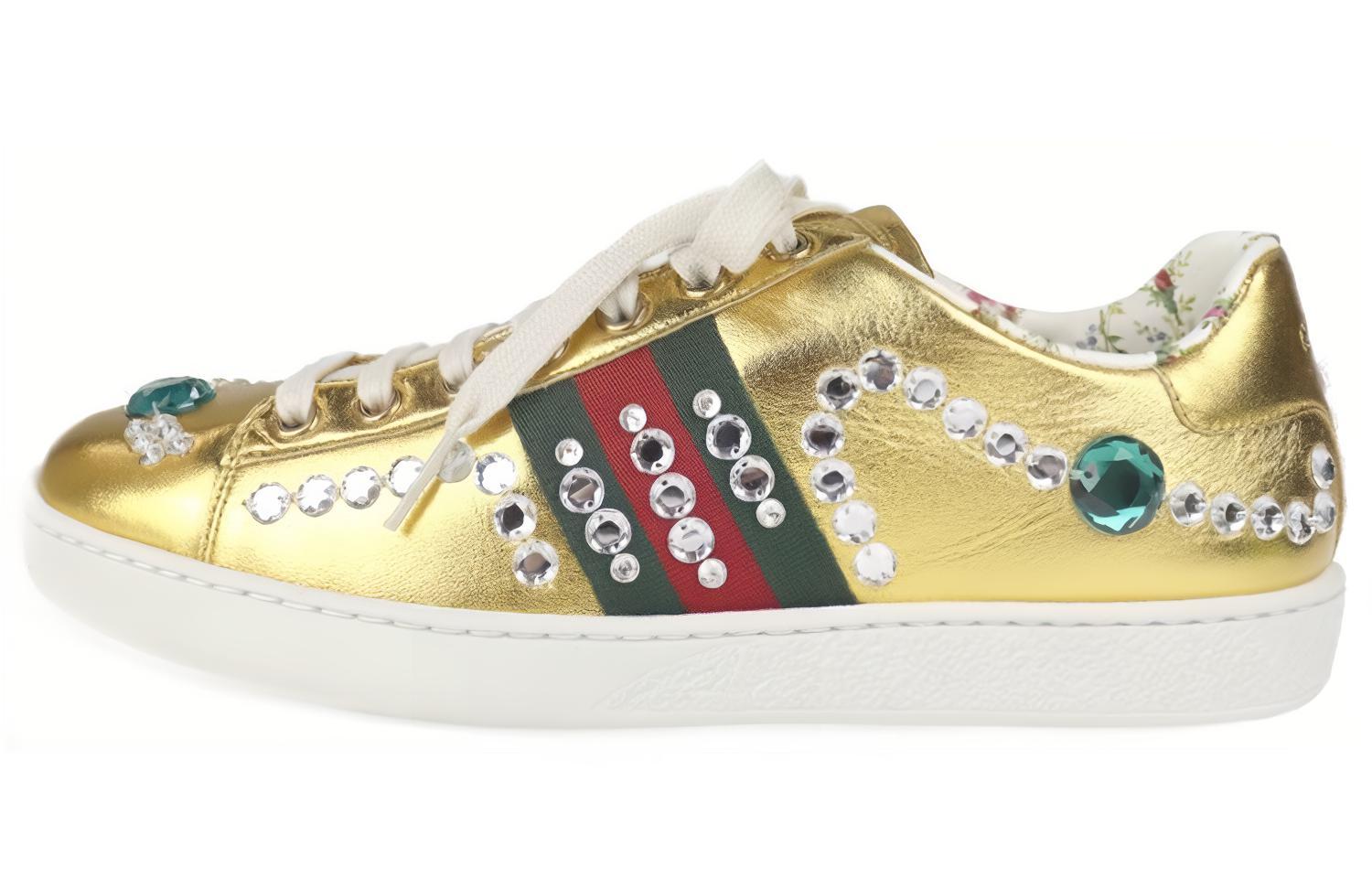 Buy (W) Gucci Ace Metallic Nappa Crystal Web 'Emas' 471939-B8BK0-8090