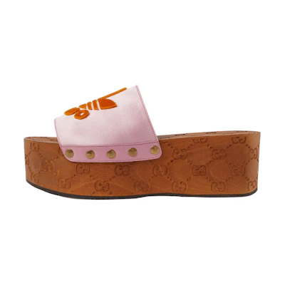 (W) Gucci adidas Thick Sole Fashion Slide 'Pink Satin Logo'