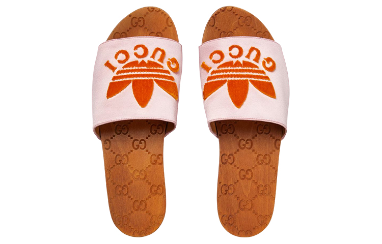 Order (W) グッチ×アディダス 厚底サテン ロゴ スライド (ピンク) 707285-KND90-5870