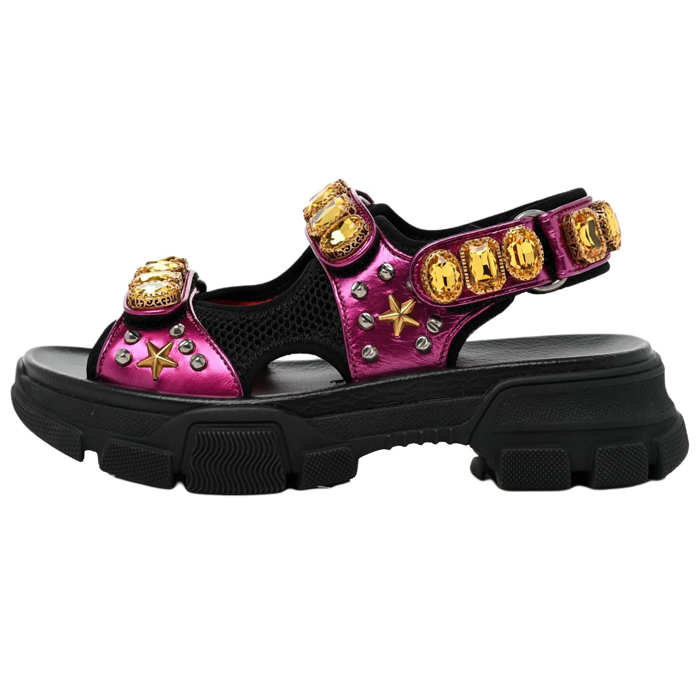 Buy (W) Sandal Terbuka Gucci Aguru Kulit 'Hitam Pink' 550011-DOR70-5666