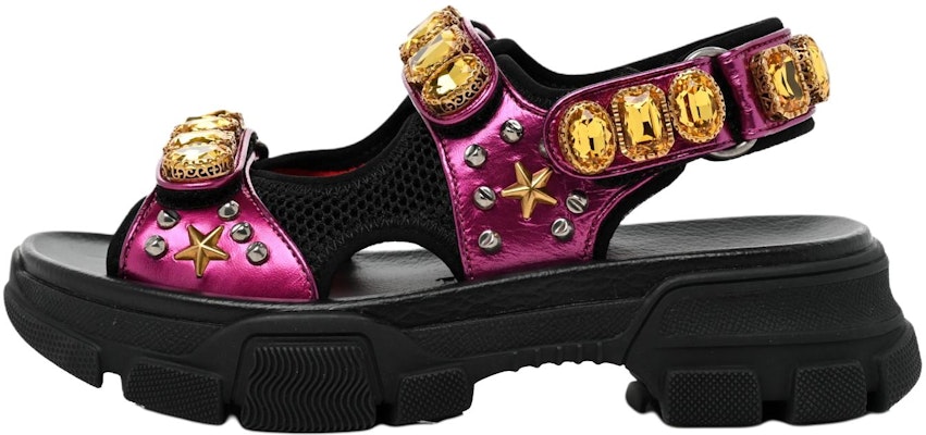 (W) Sandal Terbuka Gucci Aguru Kulit 'Hitam Pink' 550011-DOR70-5666 Buy (W) Sandal Terbuka Gucci Aguru Kulit 'Hitam Pink' 550011-DOR70-5666