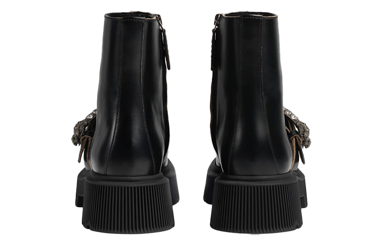 Shop (W) Gucci 时尚虎头黑色短靴 627291-DS800-1000