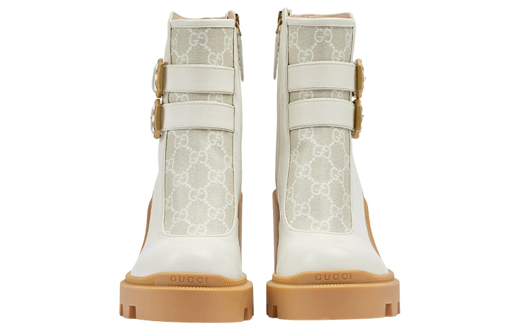 Shop (W) Gucci GG帆布白色橡胶踝靴 701100-UVV30-9078