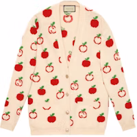 (Women) Gucci Apple Pattern Long Sleeve Wool Cardigan Sweater Women White 606114-XKA7I-9376 (Women) Gucci Apple Pattern Long Sleeve Wool Cardigan Sweater Women White 606114-XKA7I-9376