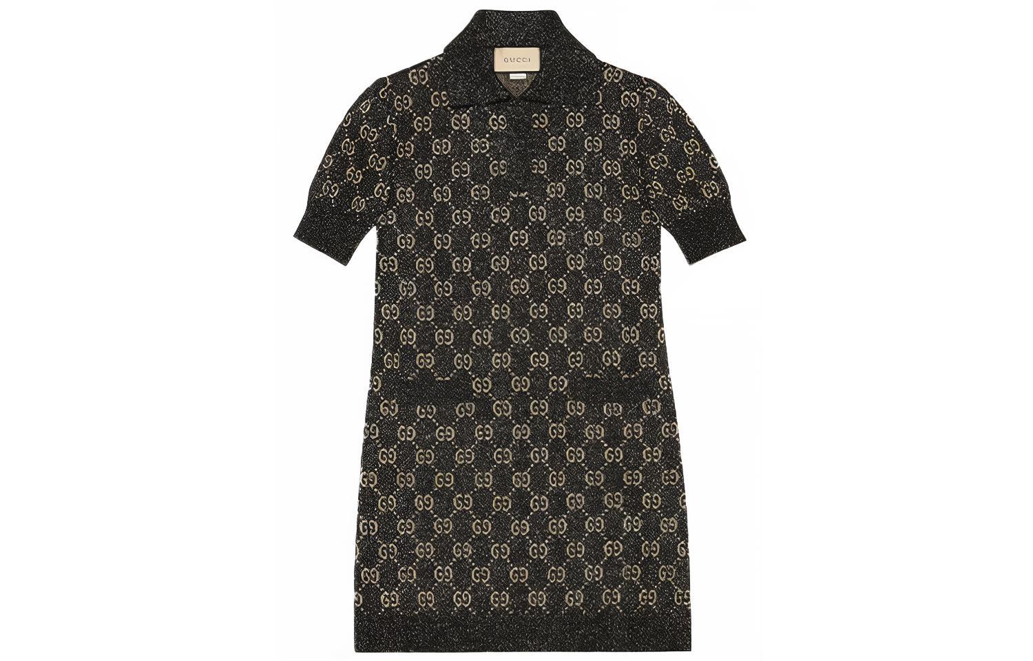 (Women) GUCCI Aria Black Jacquard Monogram Short Sleeve Dress Women. 678437-XKB54-1284