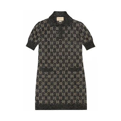 (Women) GUCCI Aria Black Jacquard Monogram Short Sleeve Dress Women. 678437-XKB54-1284