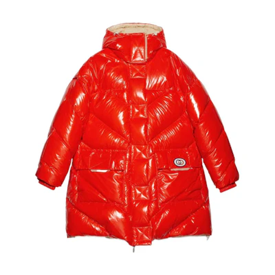 (Women) GUCCI Aria Red Reversible Glossy Hooded Down Jacket for Women. 675731-Z8AR1-7708