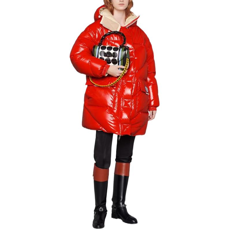 Shop (Women) GUCCI Aria Red Reversible Glossy Hooded Down Jacket for Women. 675731-Z8AR1-7708
