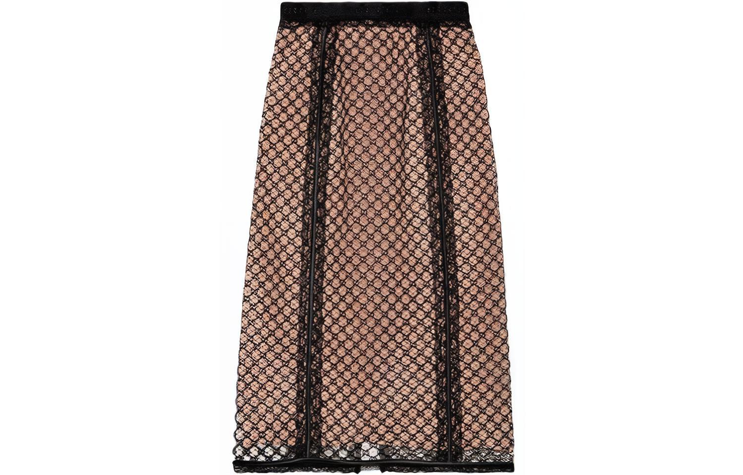 (Women) GUCCI Aria SS22 Lace-Trim GG Net A-Line Casual Maxi Skirt Women Black 678193-XUADT-1000