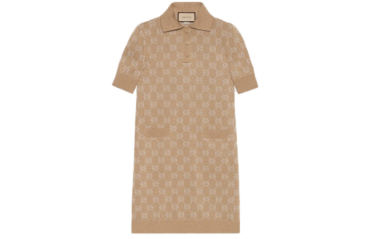 (Women) GUCCI Aria SS22 Logo Print Short Sleeve Pullover Dress Beige 678437-XKB54-2132