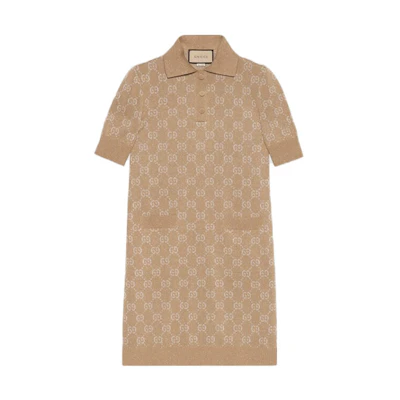(Women) GUCCI Aria SS22 Logo Print Short Sleeve Pullover Dress Beige 678437-XKB54-2132