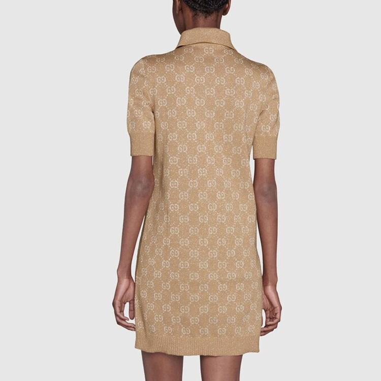 Purchase (W) GUCCI Aria SS22 Gaun Lengan Pendek Cetak Logo Beige 678437-XKB54-2132