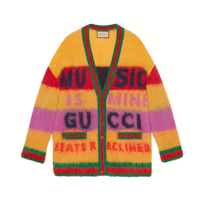 (Women) Gucci Aria Yellow Colorblock V-Neck Cardigan Sweater for Women 676847-XKB5A-7244