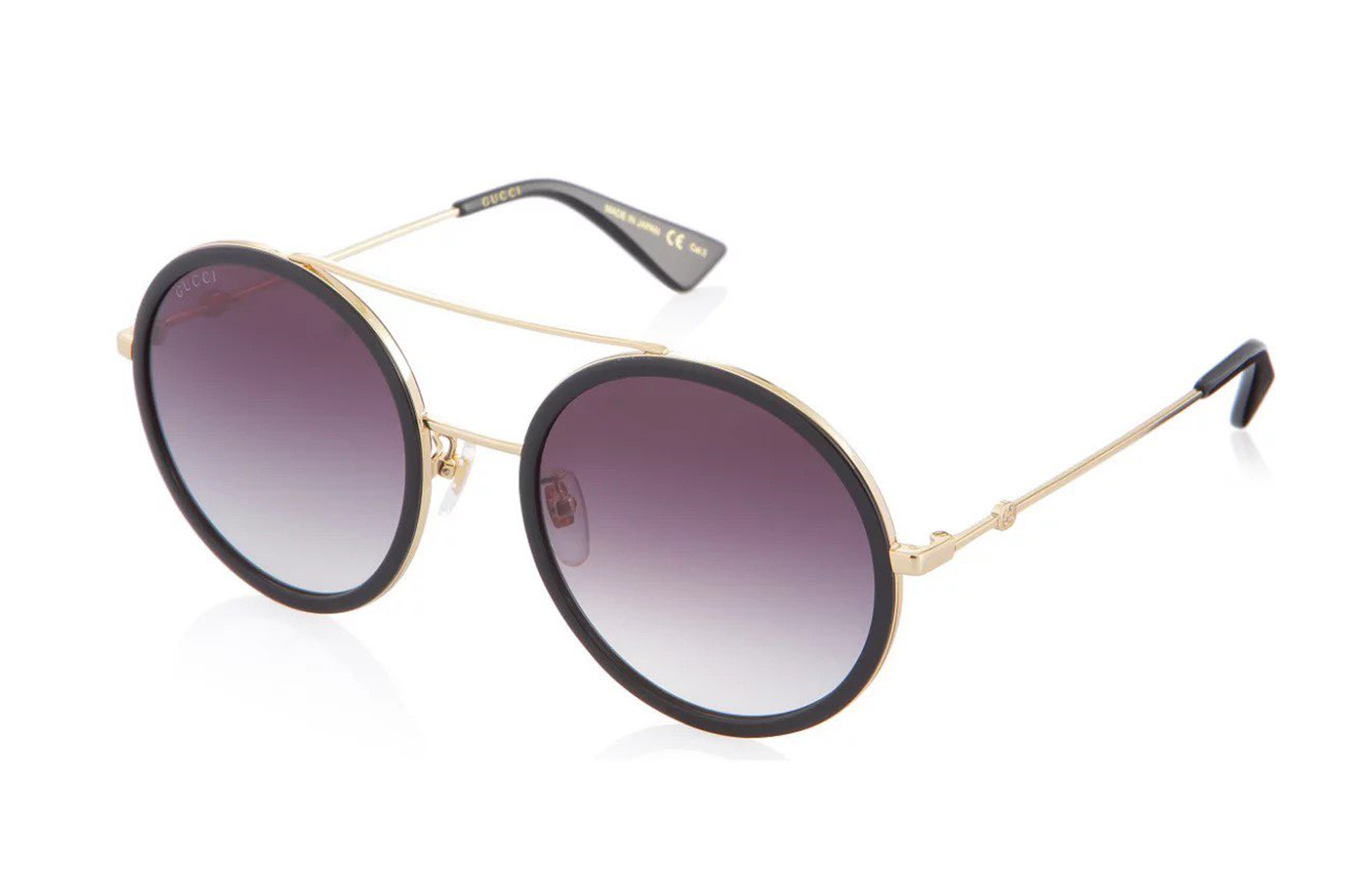 (Women) GUCCI Asian Version Metal Double Beam Round Sunglasses for Women - Black Frame GG0061S-001