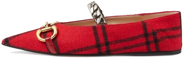 (Women) Gucci Ballet Flat 'Horsebit Check - Red' 635101-2G210-6260 (Women) Gucci Ballet Flat 'Horsebit Check - Red' 635101-2G210-6260