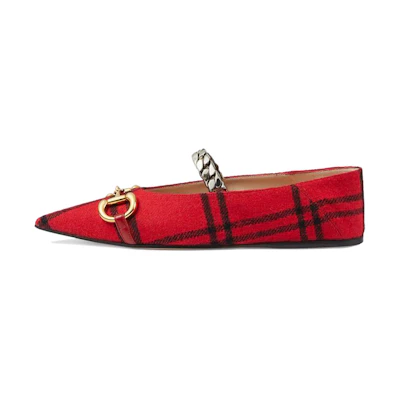 (W) Gucci Ballet Flat 'Horsebit Check - Red'