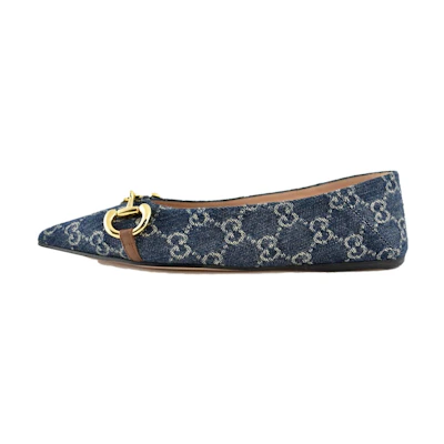 (W) Gucci Denim Ballet Flat With Horsebit 635101-2KQ80-4462 'Blue'