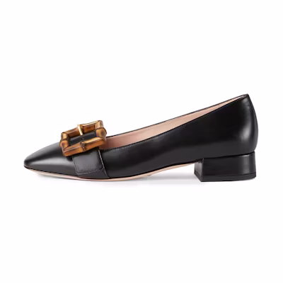 (W) Gucci Bamboo 'Black Buckle Ballet Flats'