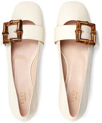 GUCCI 古馳 Bamboo 時尚優雅竹節搭扣芭蕾舞平底鞋 女款 白色 Lookbook GUCCI 古馳 Bamboo 時尚優雅竹節搭扣芭蕾舞平底鞋 女款 白色