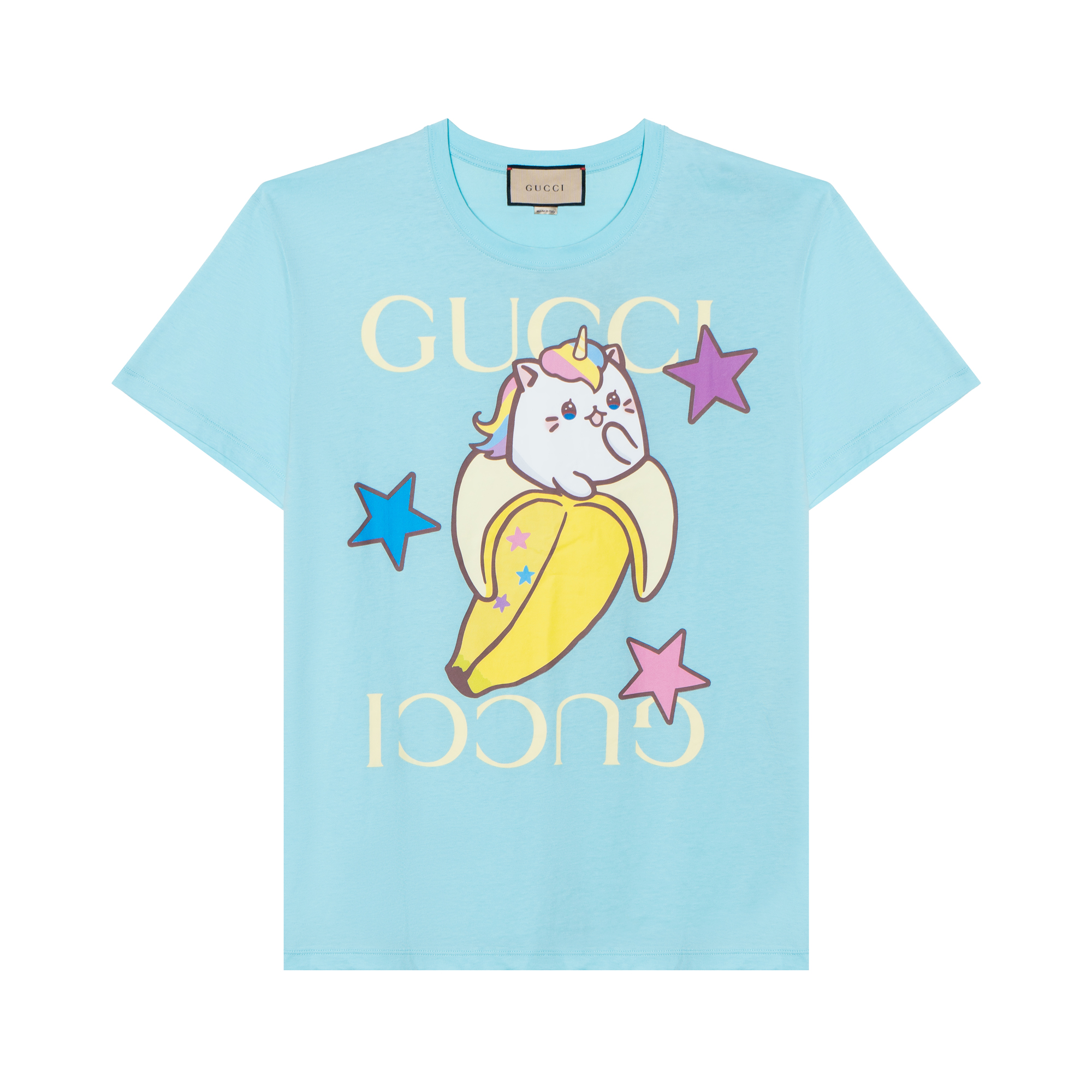 (Women) Gucci Banana Cat Print Short-Sleeve T-Shirt Light Blue FW22 615044XJD8X-4627