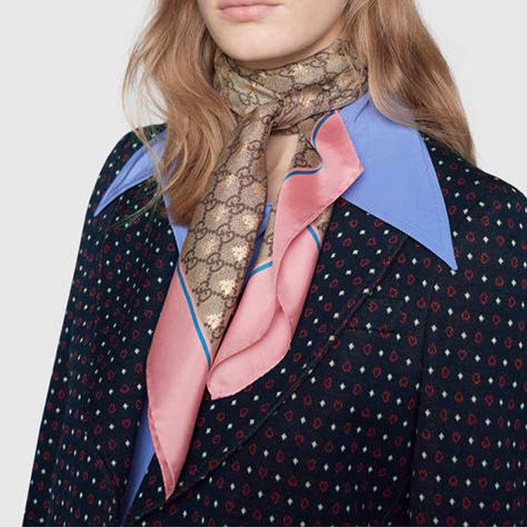 (Women) GUCCI Bee Silk Scarf Pink 499130-3G001-5869 圖 3