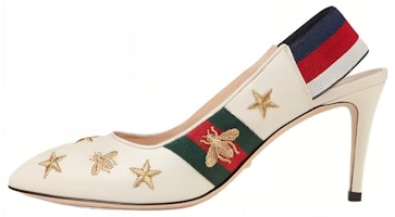 (Women) Gucci Bee Star Embroidered Leather Web Sylvie Slingback Pumps 'White' 552039-0G0U0-9084 (Women) Gucci Bee Star Embroidered Leather Web Sylvie Slingback Pumps 'White' 552039-0G0U0-9084