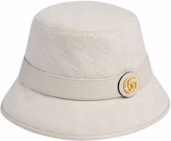 (Women) GUCCI Beige Bucket Hat with Leather Trim and Signature Double G Detail. 748476-4HG62-9078 (Women) GUCCI Beige Bucket Hat with Leather Trim and Signature Double G Detail. 748476-4HG62-9078