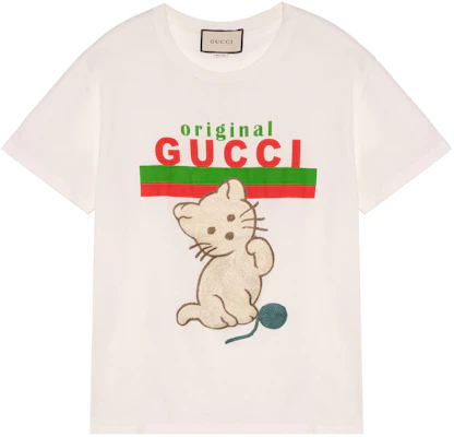 (W) Gucci 米色貓咪印花條紋標誌圓領T恤 615044-XJCRG-9095 Buy (W) Gucci 米色貓咪印花條紋標誌圓領T恤 615044-XJCRG-9095