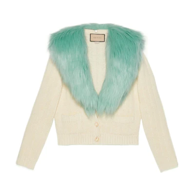 (Women) Gucci Beige Detachable Collar Wool Knit Cardigan FW22 695722-XKCER-9069