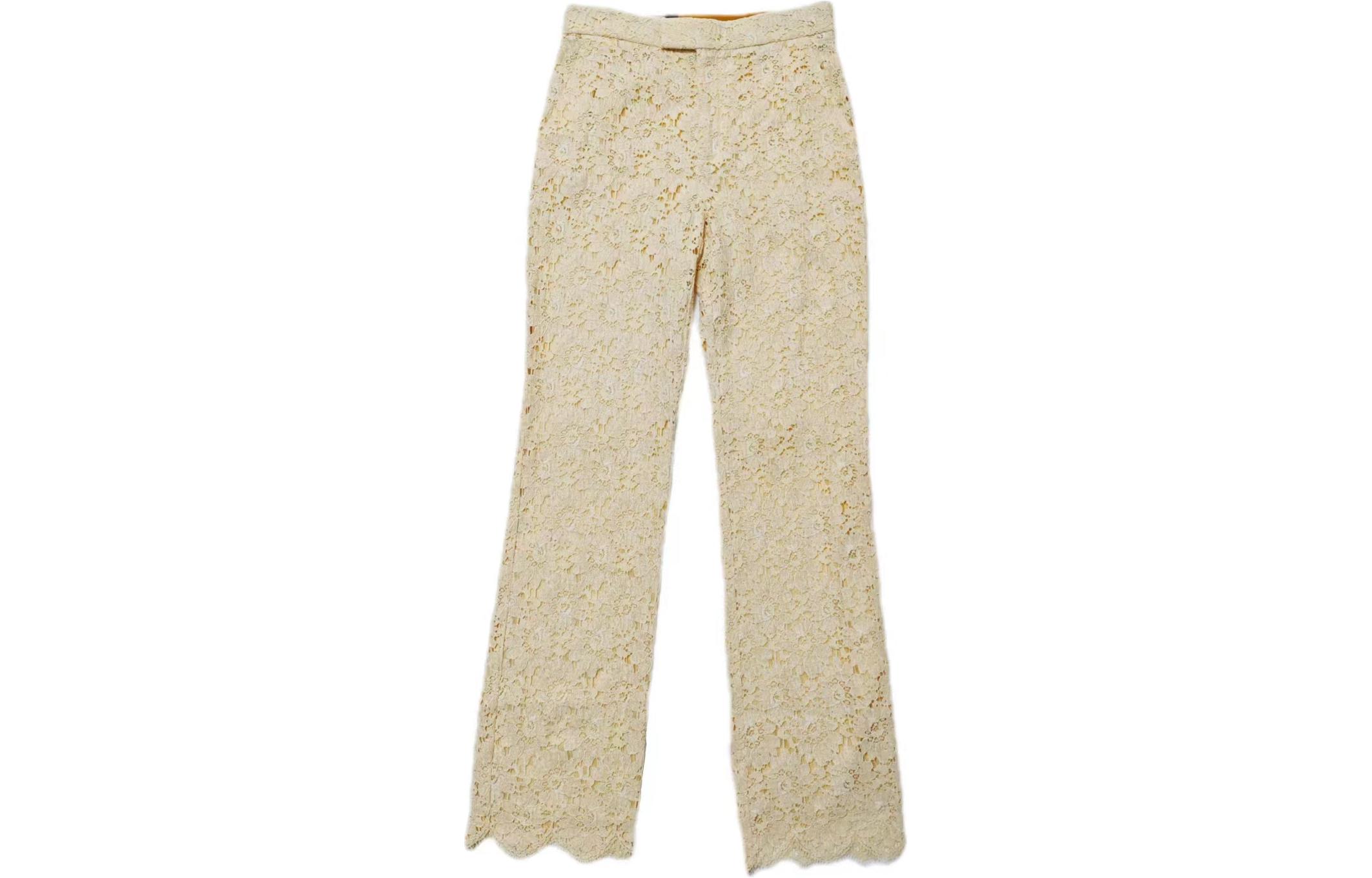 (Women) Gucci Beige Floral Lace Straight-Leg Casual Pants 691397-ZJT76-9205