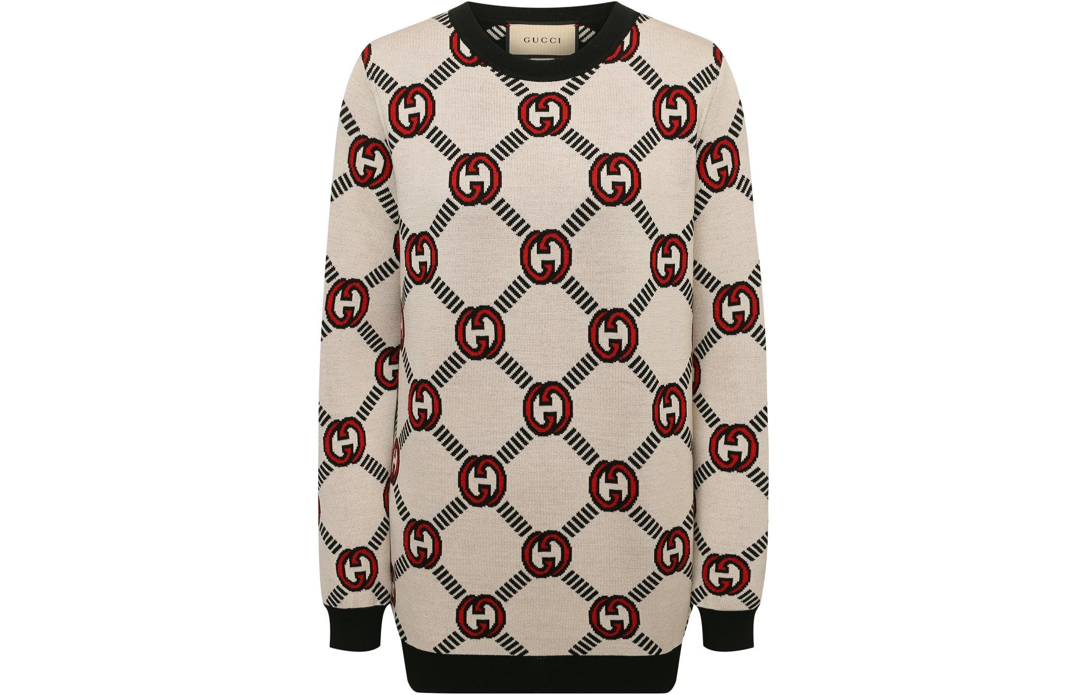 (Women) Gucci Beige Graphic Print Crewneck Pullover Sweater 678307-XKB7T-9194