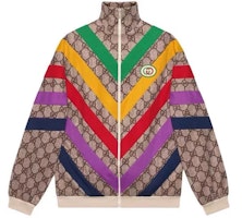 (Women) Gucci Beige Jacket with Striped Logo Print 580579-XJBGT-2270 (Women) Gucci Beige Jacket with Striped Logo Print 580579-XJBGT-2270