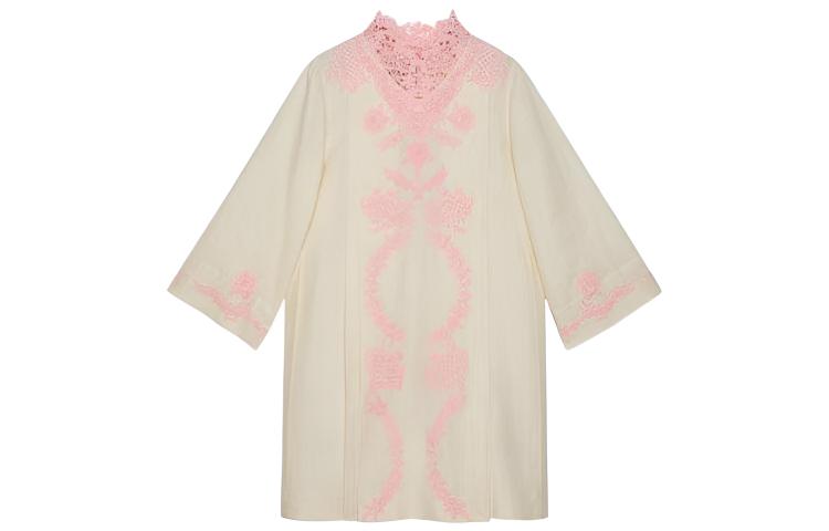 (Women) Gucci Beige Lace Trimmed Linen Cotton Midi Dress 605554-XDAON-9618