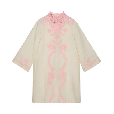 (Women) Gucci Beige Lace Trimmed Linen Cotton Midi Dress 605554-XDAON-9618