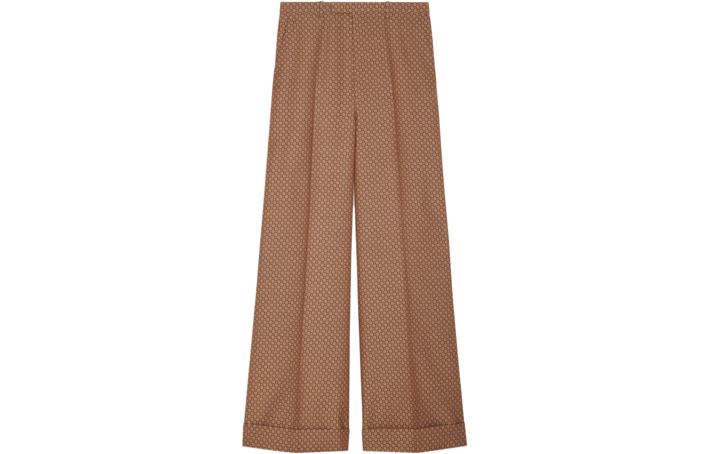 (Women) Gucci Beige Mid-Rise Square G-Print Wool Pants 778990-ZAOZJ-2014