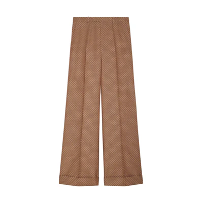 (Women) Gucci Beige Mid-Rise Square G-Print Wool Pants 778990-ZAOZJ-2014