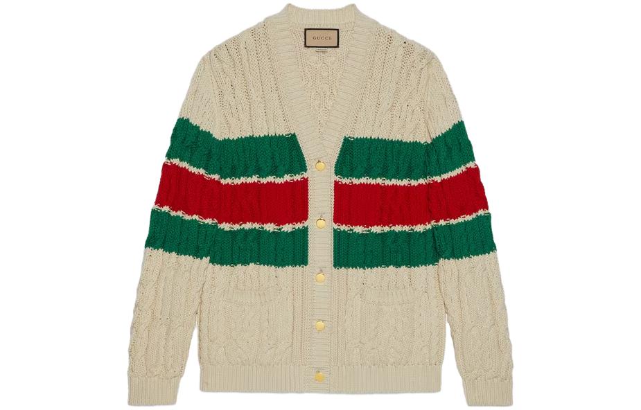 (Women) Gucci Beige Solid Stripe Cardigan Sweater SS23 756259-XKDCU-9314